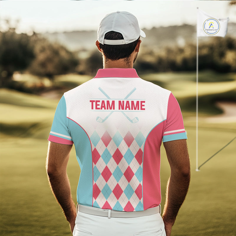 Argyle Pattern Golf Polo Shirts For Mens Custom Name, Golf Pattern Red Blue Shirt Gifts NHT931