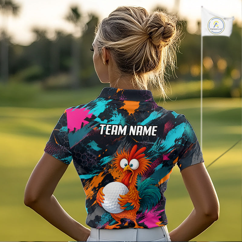 Funny Chicken Golf Polo Shirt Personalized Custom Name Team Golf Shirt Gift For Women NHT1247