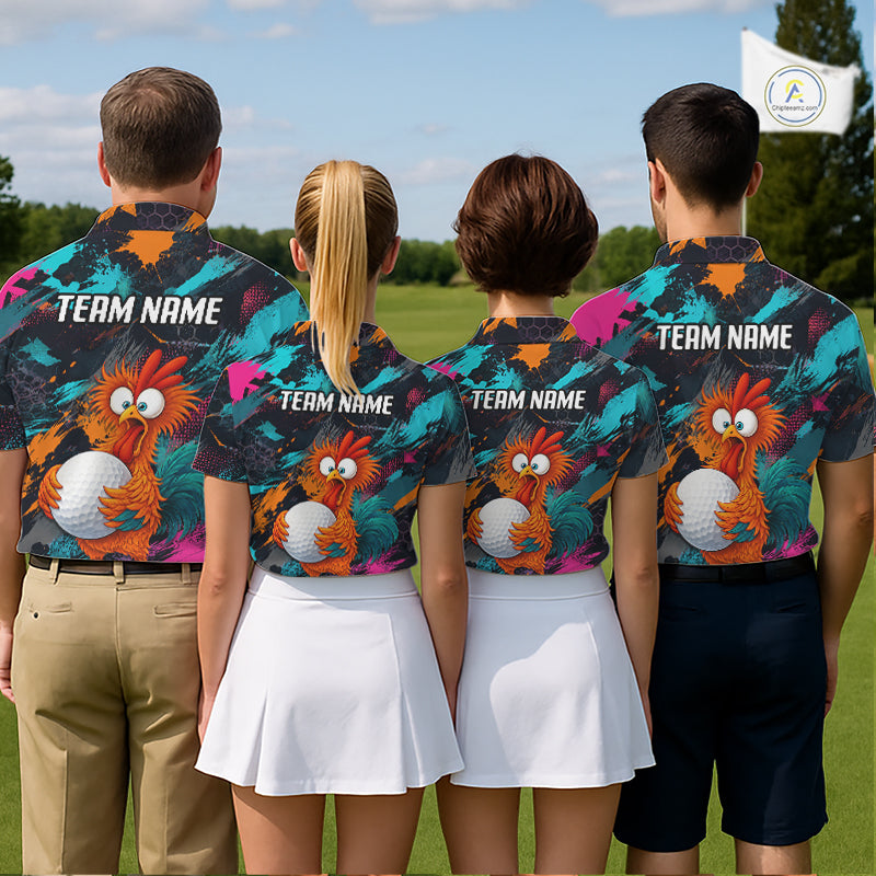 Funny Chicken Golf Polo Shirt Personalized Custom Name Team Golf Shirt Gift For Men NHT1247