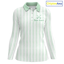 Load image into Gallery viewer, Personalized Golf Polo Shirt Mint Green Striped Custom Team Name Polo For Womens