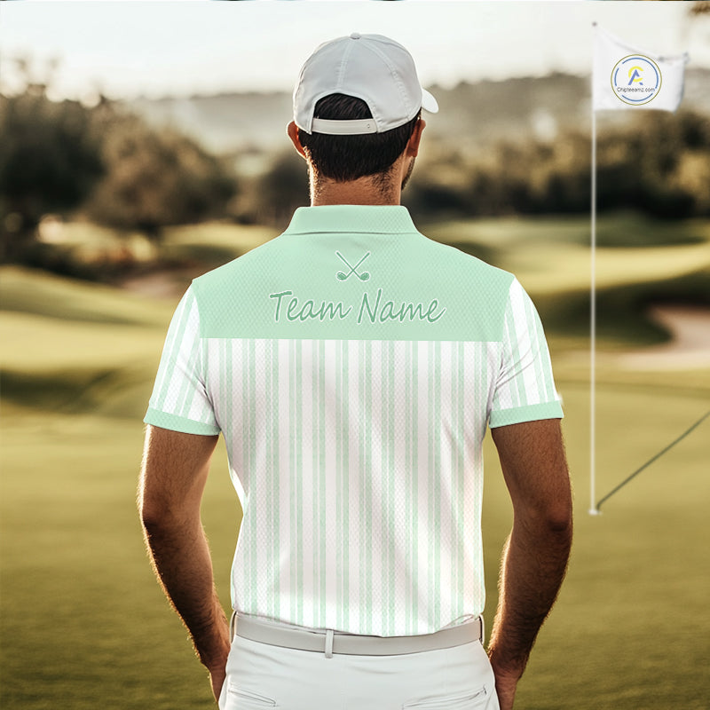 Personalized Golf Polo Shirt Mint Green Striped Custom Team Name Polo For Men NHT939
