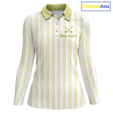 Load image into Gallery viewer, Personalized Golf Polo Shirt Mint Yellow Striped Custom Team Name Polo For Womens