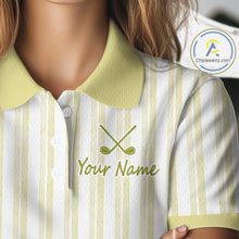Load image into Gallery viewer, Personalized Golf Polo Shirt Mint Yellow Striped Custom Team Name Polo For Womens NHT940