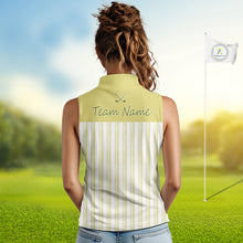 Load image into Gallery viewer, Personalized Womens Sleeveless Golf Polo Shirt Mint Yellow Striped Custom Team Name Polo For Womens NHT940