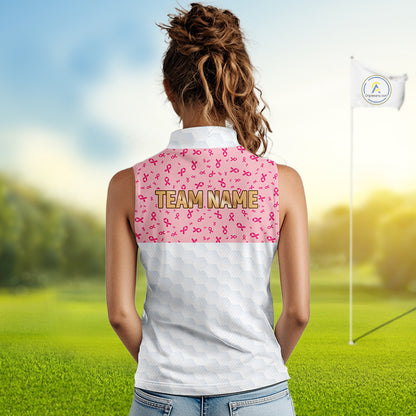 Custom Pink Ribbon Pattern Breast Cancer Golf Shirts For Womens, Breast Cancer Golf Jersey NHT797