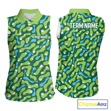 Load image into Gallery viewer, Custom Green Camo Pattern Womens Sleeveless Golf Polo Shirt Personalized Team Golf Uniform 
