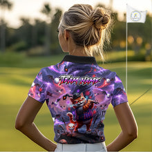 Load image into Gallery viewer, Personalized Womens Golf Polo Shirts Angry Cat Golfer Gothic Lightning Theme Team Name Shirt NHT803