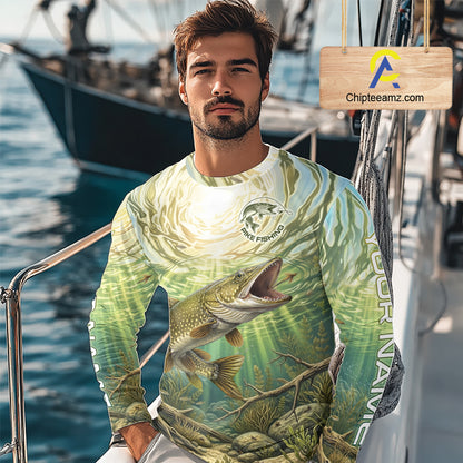 Northern Pike Fishing Jerseys For Men, Personalized Northern Pike Long Sleeve Fishing Shirts NHT808