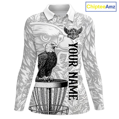 Custom Bald Eagle Womens Disc Golf Polo Shirt, Personalized Team Name Disc Golf Shirt NHT815