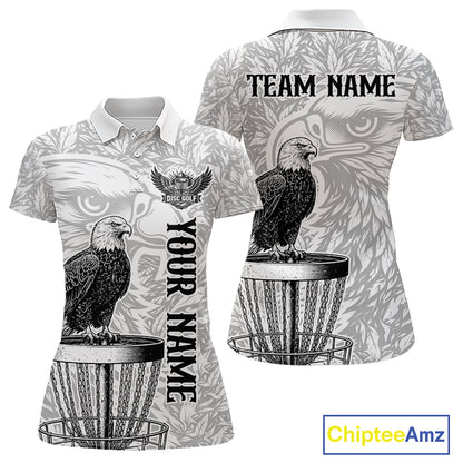 Custom Bald Eagle Womens Disc Golf Polo Shirt, Personalized Team Name Disc Golf Shirt NHT815