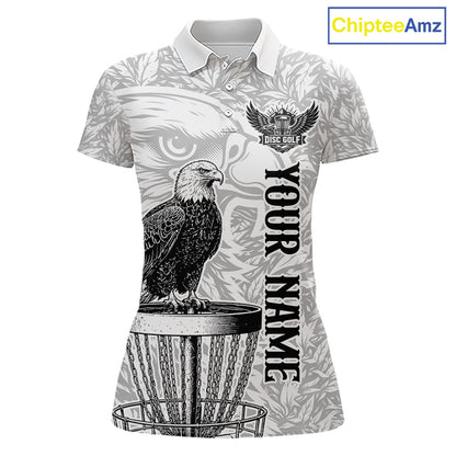 Custom Bald Eagle Womens Disc Golf Polo Shirt, Personalized Team Name Disc Golf Shirt NHT815
