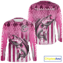 Load image into Gallery viewer, Custom Bass Fishing Shirt 3D Personalized Team Name Long Sleeve UV Protection Fishing Jersey|Pink 
