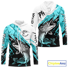 Load image into Gallery viewer, Personalized Turquoise Northern Pike Fishing Jersey, Team Pike Fishing Long Sleeve Hooded Shirt NHT817