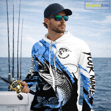 Load image into Gallery viewer, Personalized Blue Northern Pike Fishing Jersey, Team Pike Fishing Long Sleeve Hooded Tournament Shirt NHT818