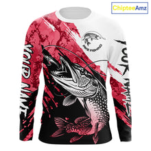 Load image into Gallery viewer, Personalized Red Northern Pike Fishing Jersey, Team Pike Fishing Long Sleeve Tournament Shirt NHT819
