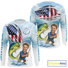Load image into Gallery viewer, Personalized Mahi Mahi Fishing Shirts Long Sleeve Custom Face Mahi Mahi Fishing Patriot Shirt NHT606