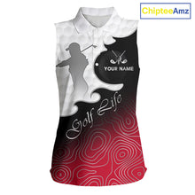 Load image into Gallery viewer, Custom Sleeveless Womens Golf Polo Shirt Red Black Gradient, Personalized Name Golf Shirt, Gift For Golfer NHT827
