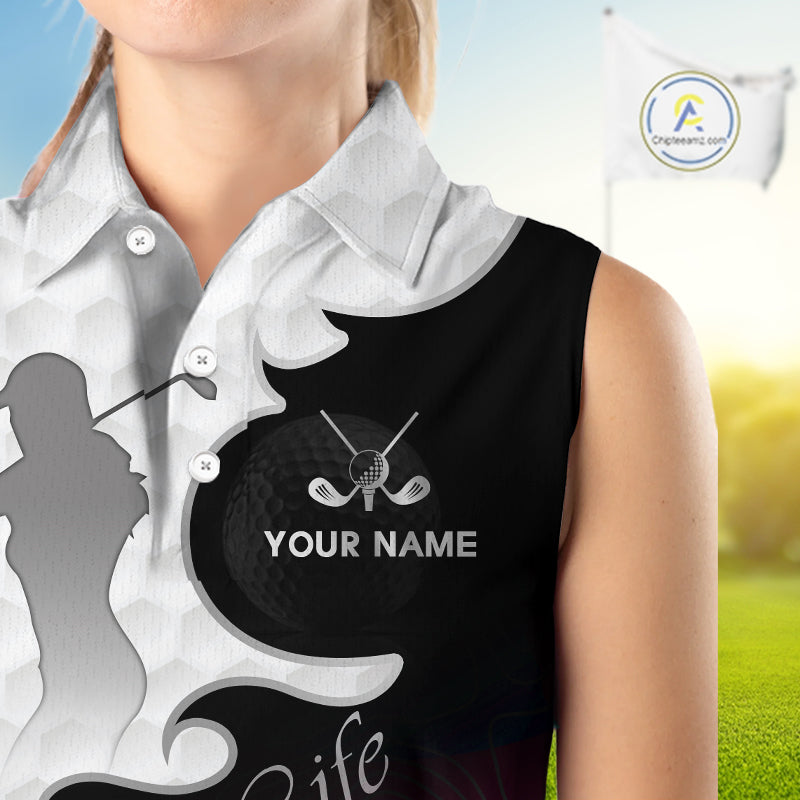 Custom Sleeveless Womens Golf Polo Shirt Red Black Gradient, Personalized Name Golf Shirt, Gift For Golfer NHT827