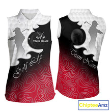 Load image into Gallery viewer, Custom Sleeveless Womens Golf Polo Shirt Red Black Gradient, Personalized Name Golf Shirt, Gift For Golfer NHT827