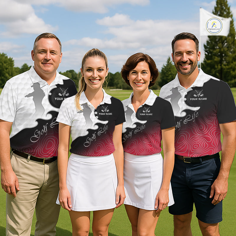 Custom Womens Golf Polo Shirt Red Black Gradient, Personalized Name Golf Shirt, Gift For Golfer NHT827
