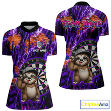 Load image into Gallery viewer, Colorful polo shirt with cartoon sloth and dartboard design, featuring 'Team Name' and 'Your Name' text.