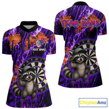 Load image into Gallery viewer, Colorful polo shirt with raccoon design and customizable text on a white background