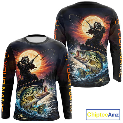 Personalized Fish Reaper Fishing Shirts Jerseys, Fish Reaper Sunset Crappie Fishing Shirts Long Sleeve NHT831