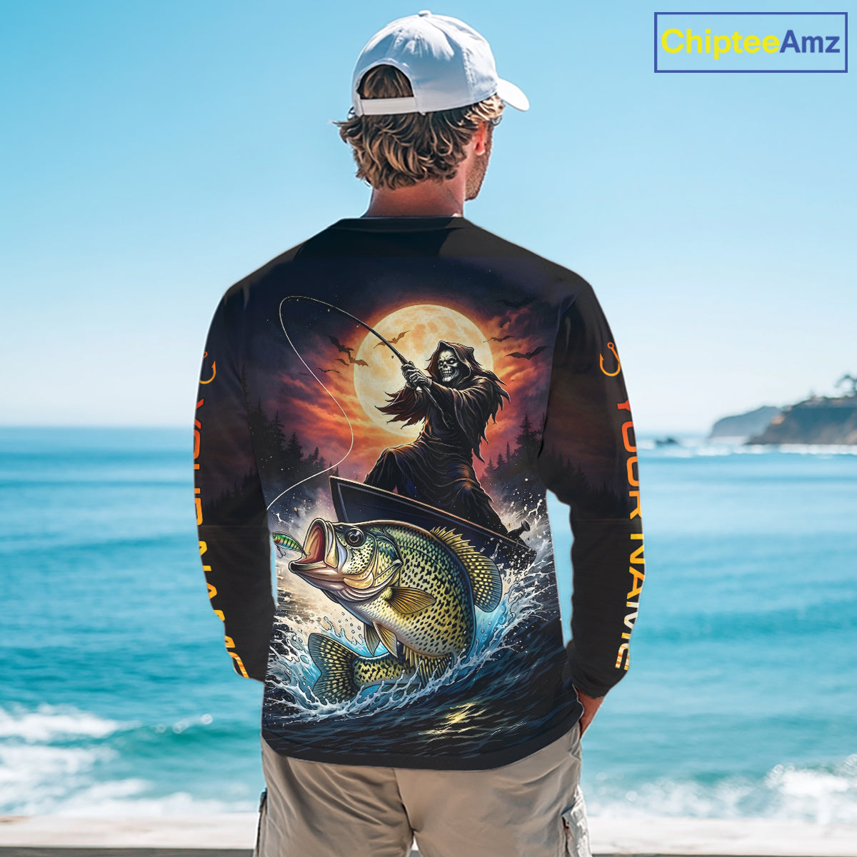 Personalized Fish Reaper Fishing Shirts Jerseys, Fish Reaper Sunset Crappie Fishing Shirts Long Sleeve NHT831