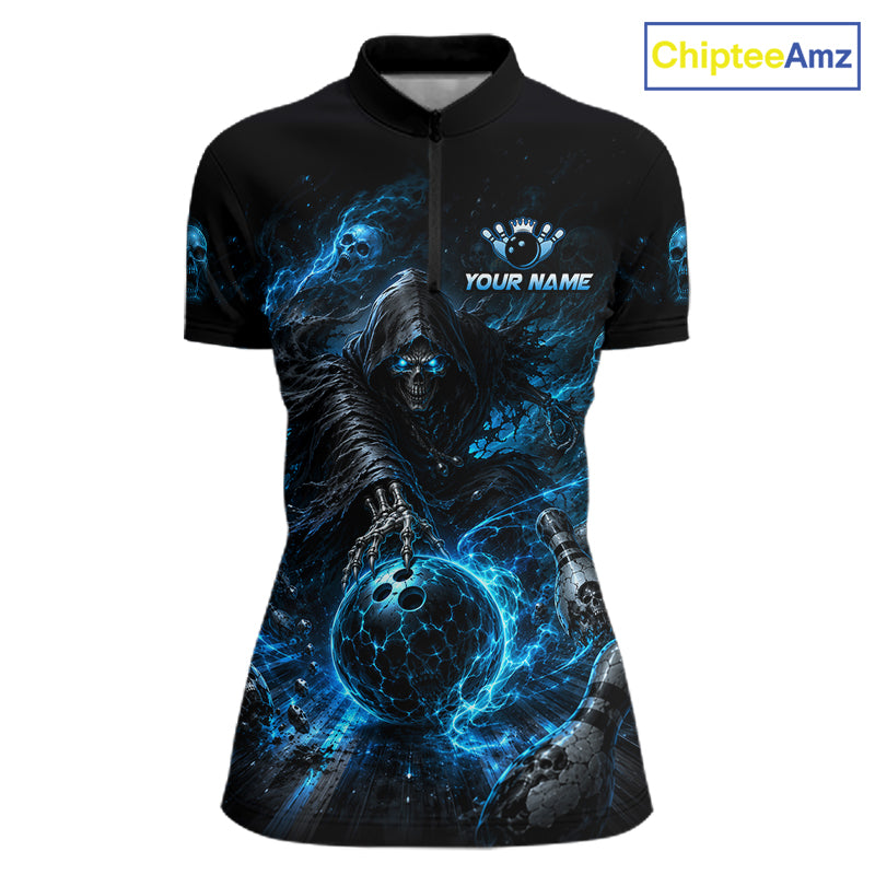 Black polo shirt reaper with blue graphic design and 'Chiptee Amz' branding