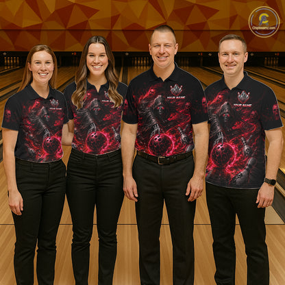 Custom Red Fire Grim Reaper Bowling Jersey For Womens Bowling Team Shirts Bowling League Polo & 1/4 Zip NHT1147