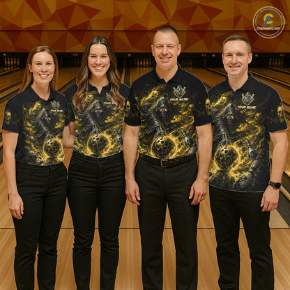 Custom Yellow Fire Grim Reaper Bowling Jersey For Womens Bowling Team Shirts Polo & 1/4 Zip NHT1148