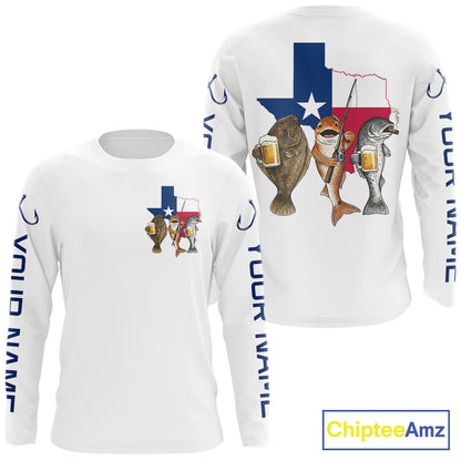 Texas Slam Funny Fishing Redfish, Trout, Flounder Fishing Shirts Long Sleeve For Men| White NHT843