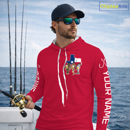 Texas Slam Funny Fishing Redfish, Trout, Flounder Fishing Shirts Long Sleeve Hooded For Men| Red NHT844