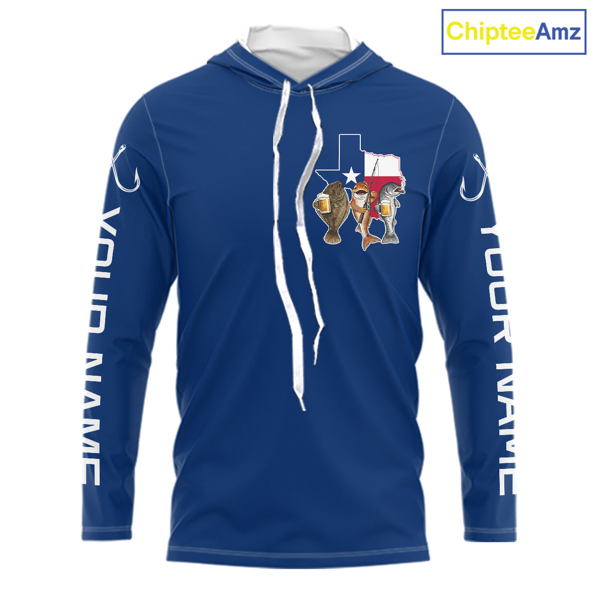 Texas Slam Funny Fishing Redfish, Trout, Flounder Fishing Shirts Long Sleeve Hooded For Men| Blue Navy NHT845