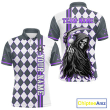 Load image into Gallery viewer, Personalized Skeleton Golf Polo Shirt For Mens - Funny Grim Reaper Golf Team Polo|Purple 