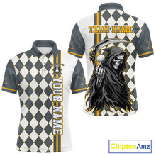 Load image into Gallery viewer, Personalized Skeleton Golf Polo Shirt For Mens - Funny Grim Reaper Golf Team Polo|Yellow 