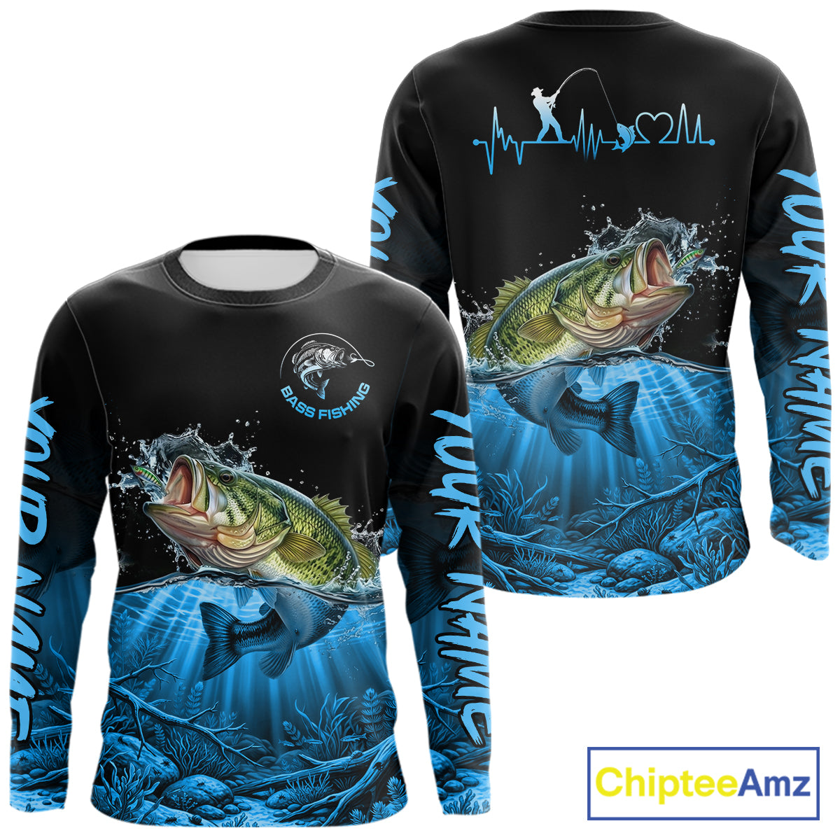 Largemouth Bass Fishing Shirt Long Sleeve For Tournament – Angler Gift For Men Dad| Blue NHT849