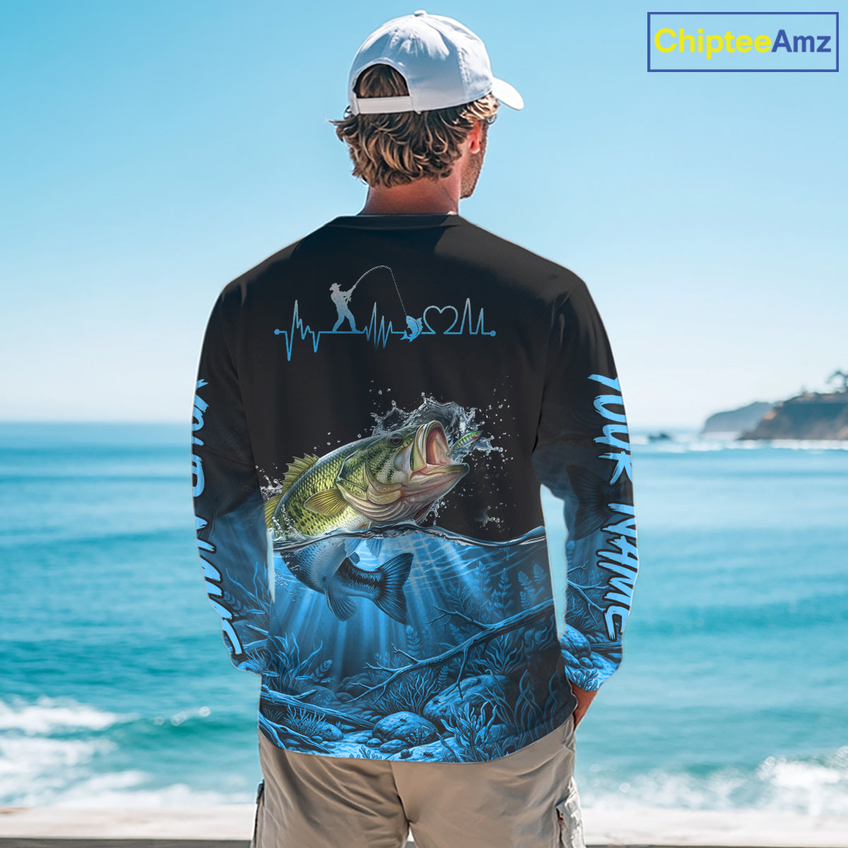 Largemouth Bass Fishing Shirt Long Sleeve For Tournament – Angler Gift For Men Dad| Blue NHT849