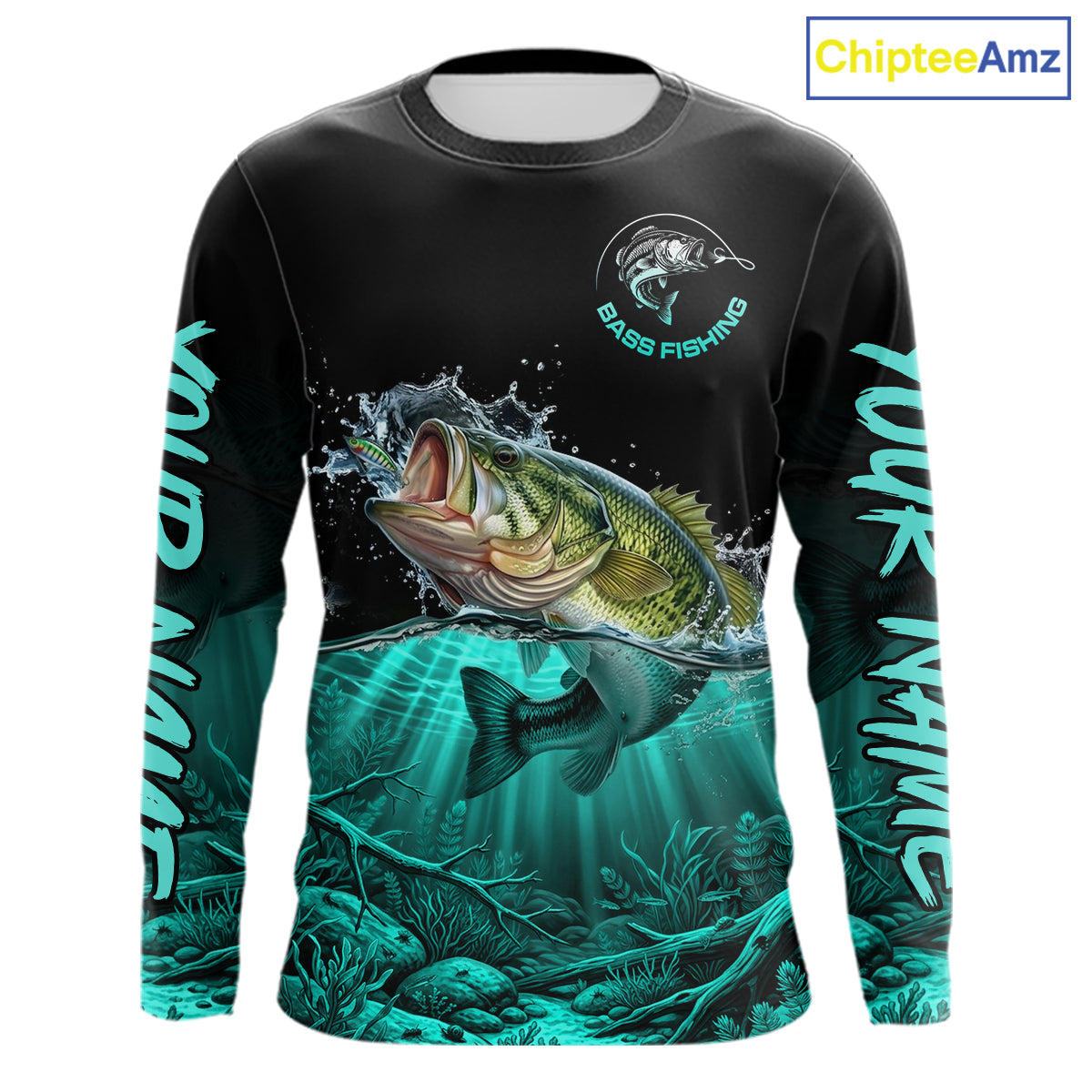 Largemouth Bass Fishing Shirt Long Sleeve For Tournament – Angler Gift For Men Dad| Turquoise NHT850