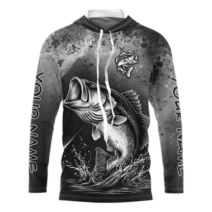Gray Camo Bass Fishing Custom Long Sleeve Tournament Fishing Shirts, Fishing Shirt For Men NHT442