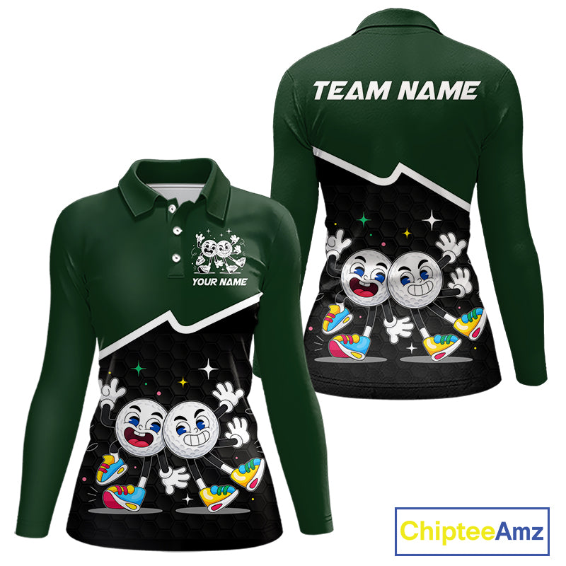 Custom Green And Black Womens Golf Polo Shirt, Custom Golf Balls Team Jerseys NHT865