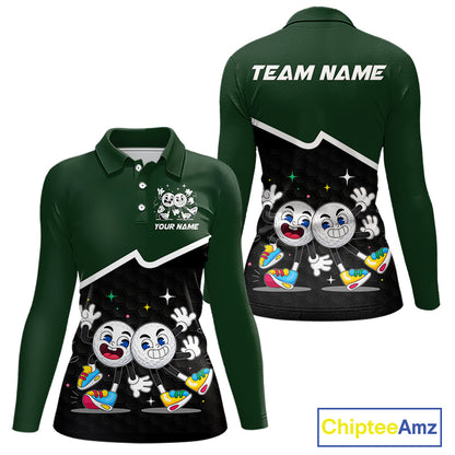 Custom Green And Black Womens Golf Polo Shirt, Custom Golf Balls Team Jerseys NHT865