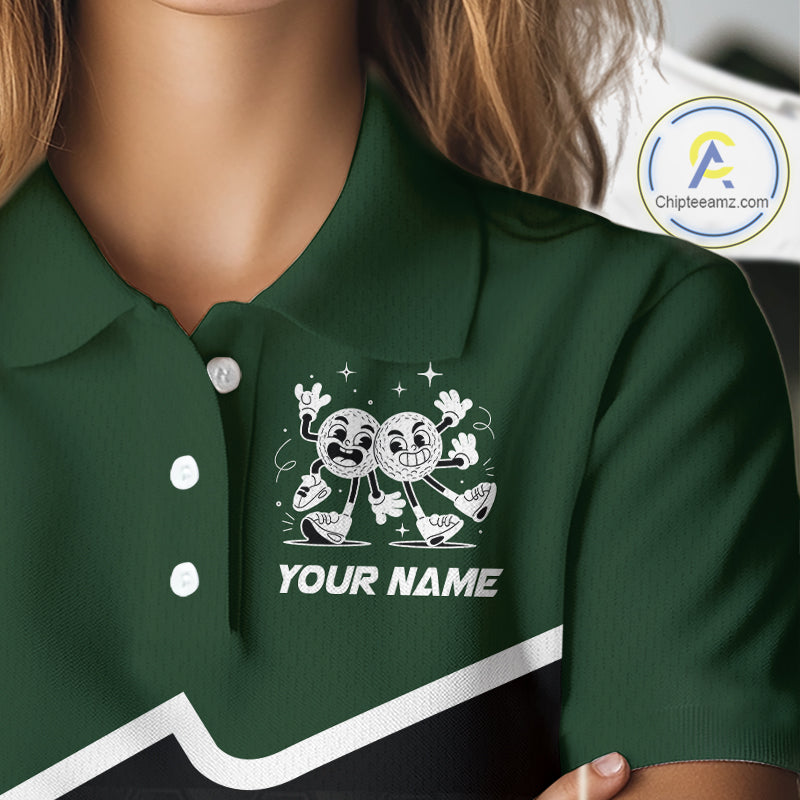 Custom Green And Black Womens Golf Polo Shirt, Custom Golf Balls Team Jerseys NHT865