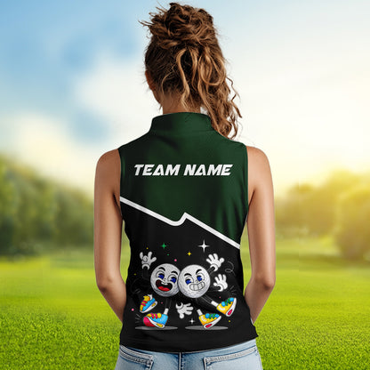 Custom Green And Black Sleeveless Womens Golf Polo Shirt, Custom Golf Balls Team Jerseys NHT865