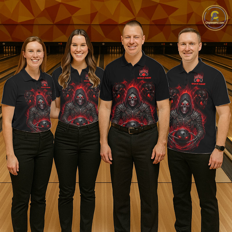 Personalized Men Bowling Jersey Custom Name Team Name Grim Reaper Skull Bowling Polo Shirt Gift NHT1316