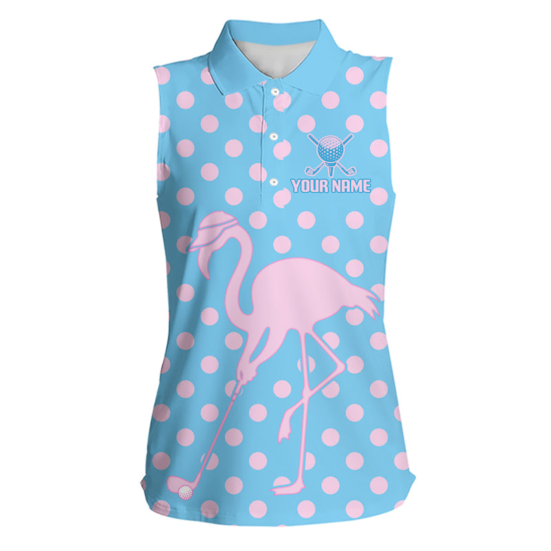 Women's Sleeveless Flamingo Golf Polo Shirt – Personalized Pink Flamingo Golf Jersey With Custom Name