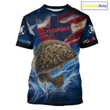 Load image into Gallery viewer, Texas Flag Flounder Short Sleeve Fishing T-Shirts Fishing Jersey, Flounder Saltwater Performance UV Shirt For Men 