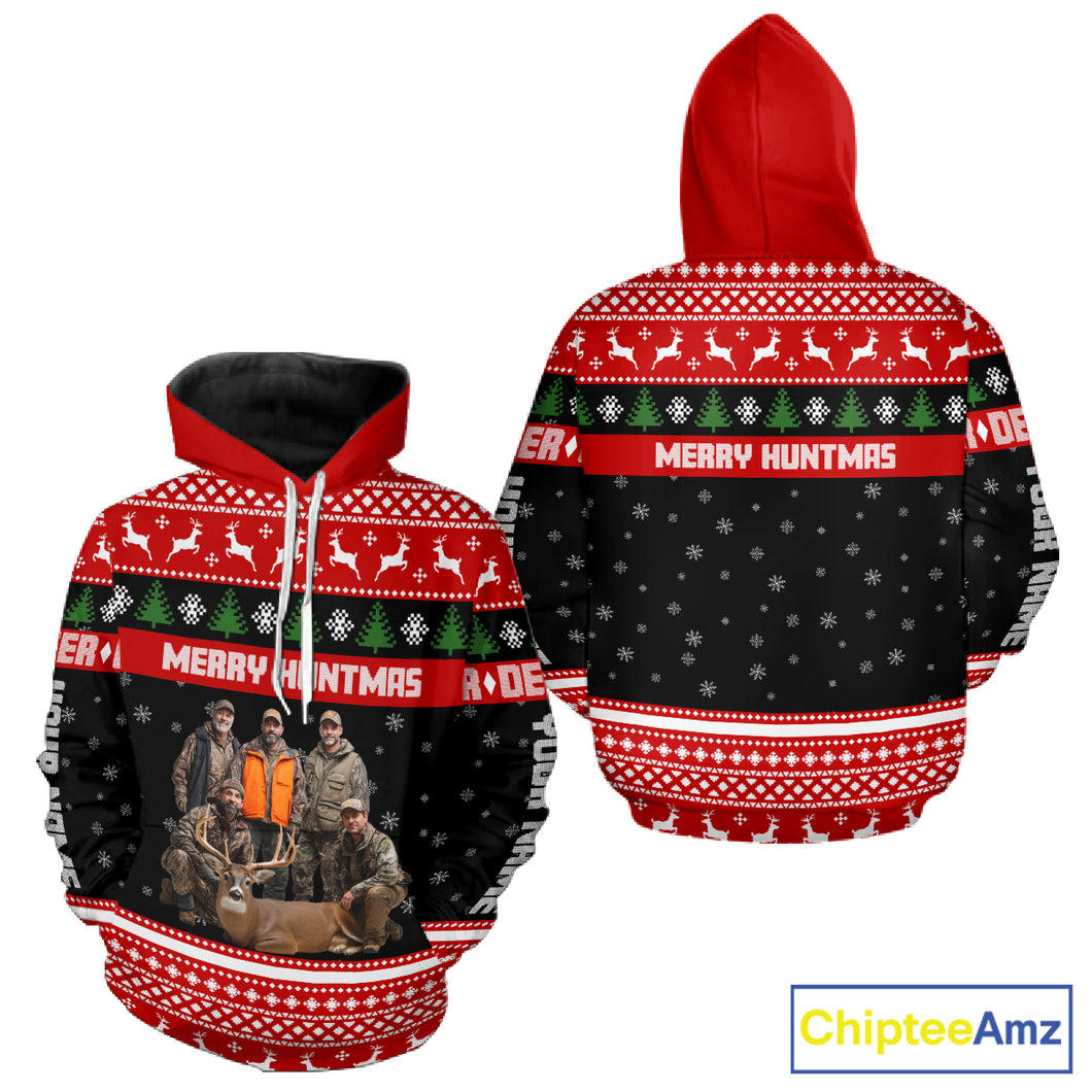 Custom Merry Huntmas Shirt – Personalized Deer Hunting Christmas Shirt with Your Photo NHT308