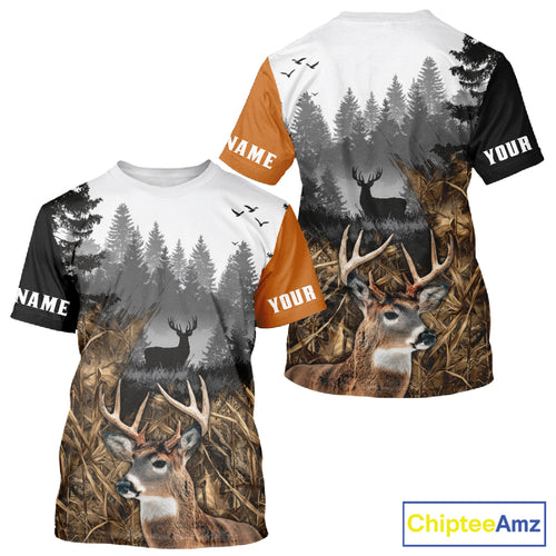 Whitetail Deer Hunting Shirt  – Blaze Orange Camo Black Custom Name 3D Print NHT290