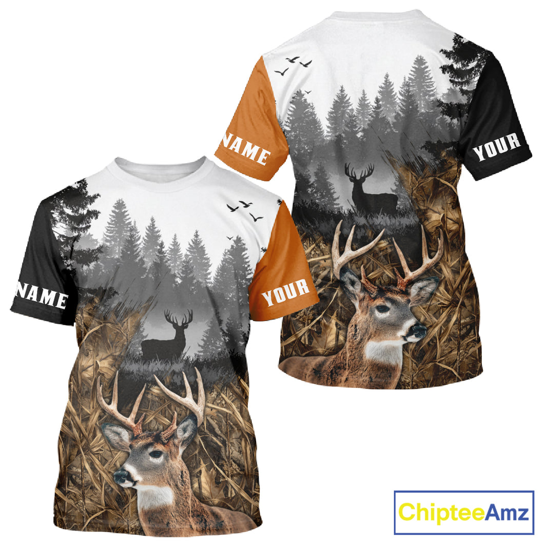 Whitetail Deer Hunting Shirt  – Blaze Orange Camo Black Custom Name 3D Print NHT290